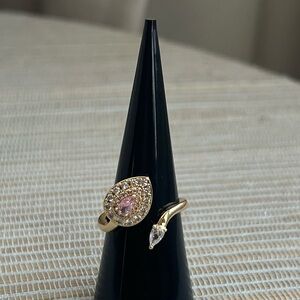 Adjustable Gold and Pink Teardrop Ring